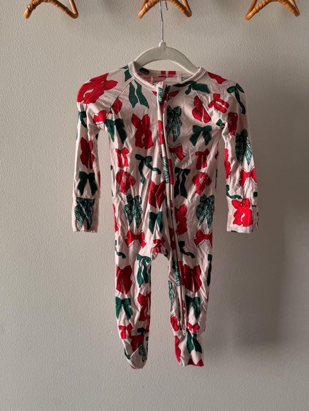 Kids Holiday Bow Print One-Piece Pajamas - Pink and Red